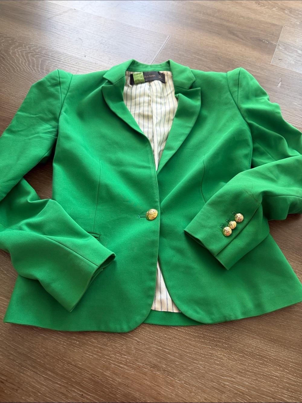 Zara Bright Green Blazer with Gold Buttons